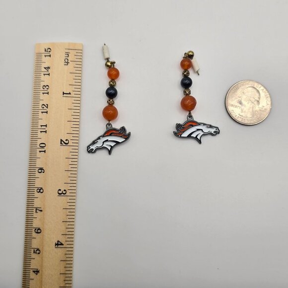 Denver Broncos Football Dangle Drop Team Sports Horse Logo Charm Beaded Earrings - Picture 6 of 6